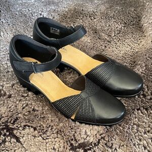 Clarks Black low heel with ankle Strap